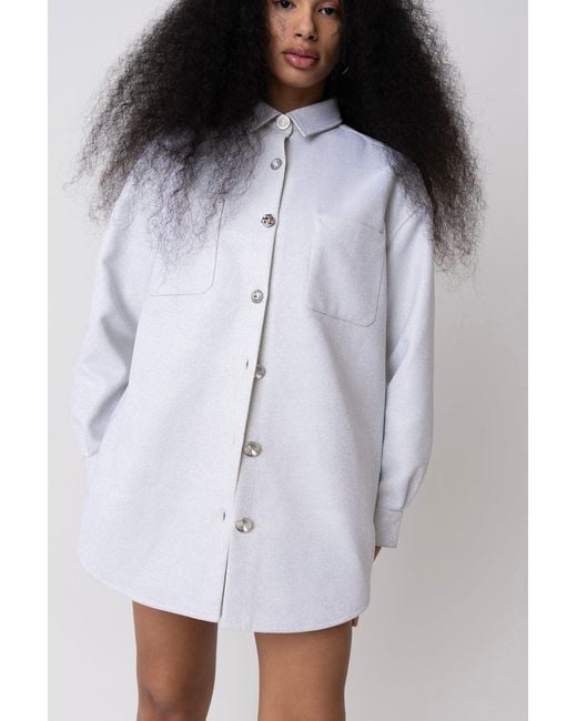 Amy Lynn White Cole Glitter Oversized Shirt