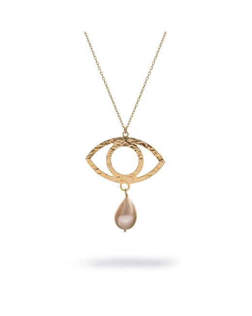 Ebru Jewelry Metallic Cleopatra's Guardian Eye Pearl Necklace