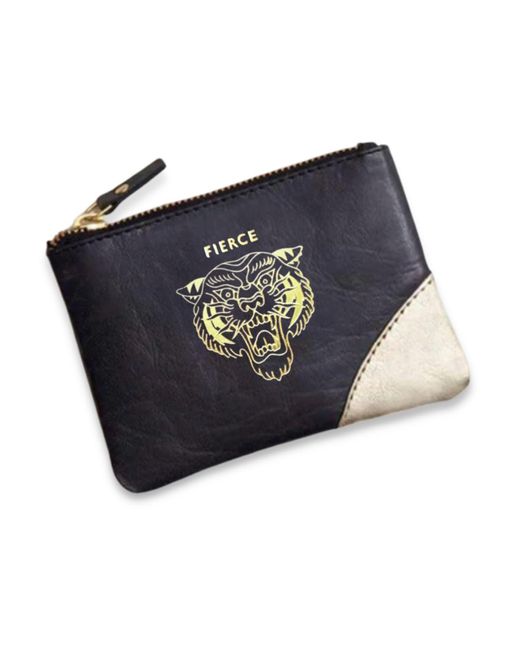 VIDA VIDA Blue Leather Coin Purse With Fierce Tiger