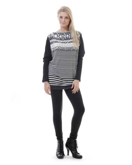 Conquista Black Stripe Pattern Long Sleeve Top