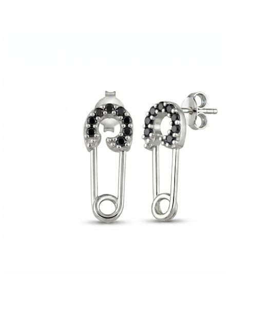 Spero London White Sterling Jewelled Mini Safety Pin Stud Earrings