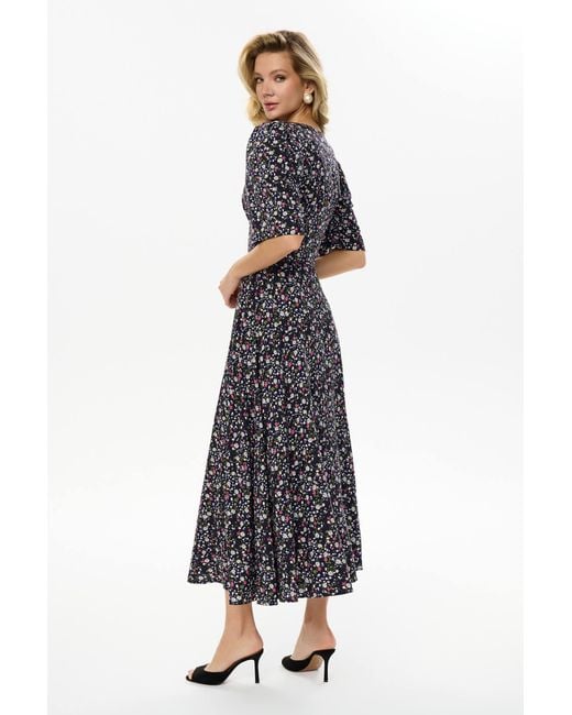 POST MERIDIEM Gray Short Sleeve Buttoned Midi Dress