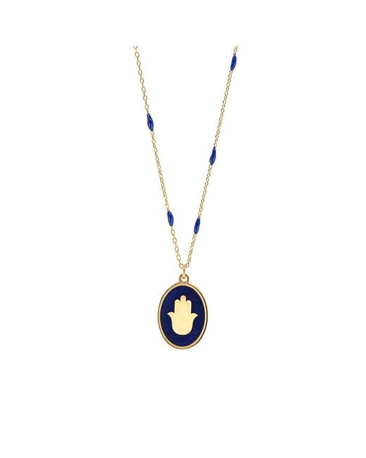 Ebru Jewelry Metallic Blue Enamel Hamsa Talisman Necklace