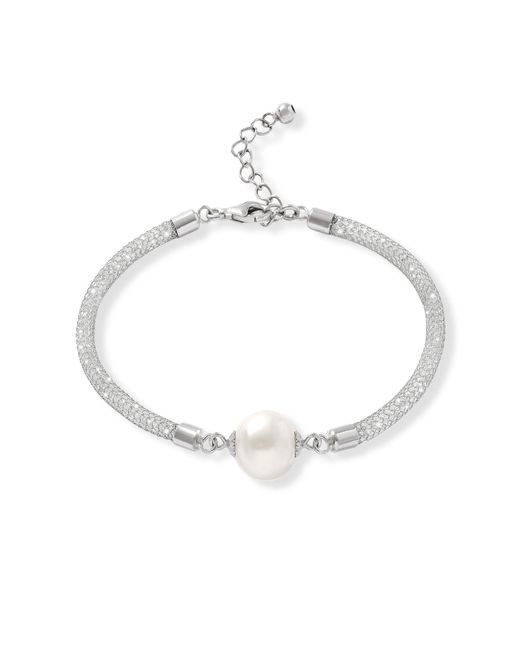Pearls of the Orient Online Metallic Credo Mesh Crystal Bracelet With Cultured Freshwater Pearl