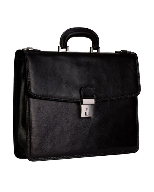 Time Resistance Black Leather Briefcase