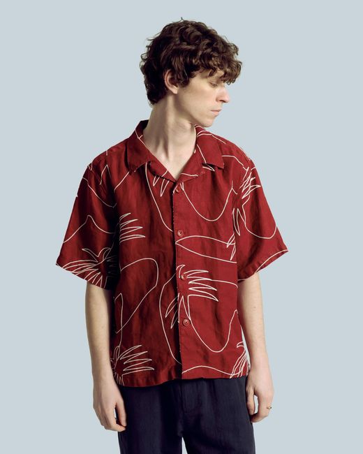 Far Afield Red Veloso Palm Embroidery Shirt for men