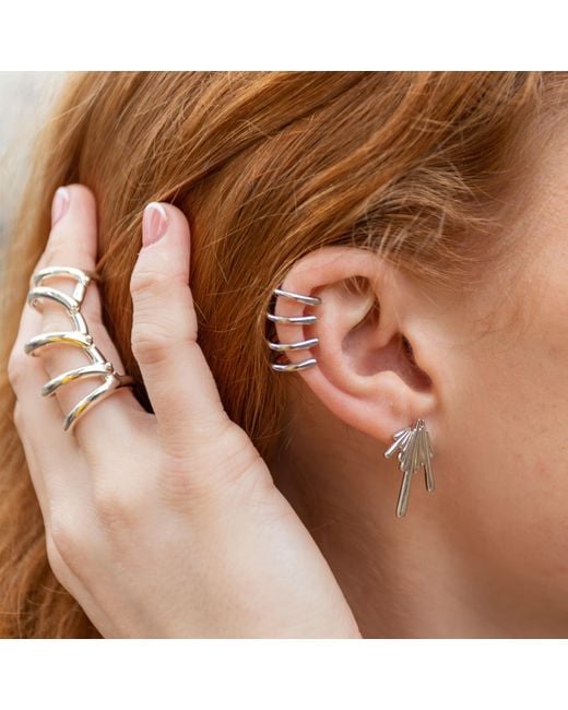 Lucy Quartermaine Metallic Drop Armour Ring With Double Hinge