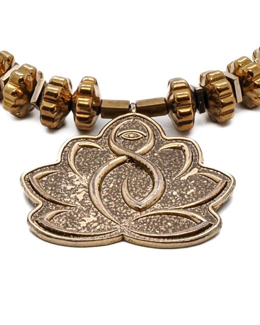 Ebru Jewelry Metallic Flower Of Life Hematite Beaded Bracelet