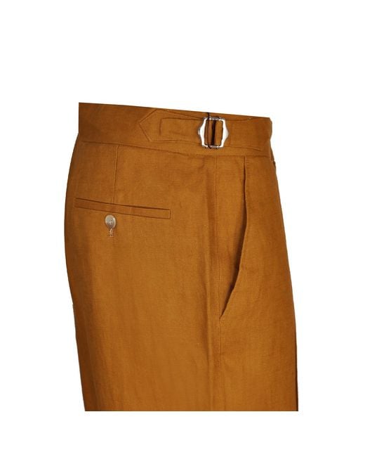 DAVID WEJ Brown Hugo Linen Short With Side Adjuster for men