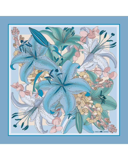 Emily Carter Blue The Lily Bouquet Silk Scarf