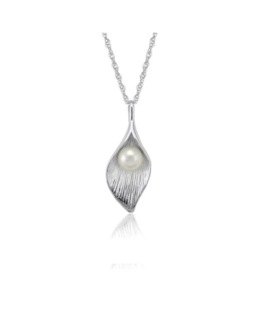 Isla Silver Metallic Sterling Calla Lily Pendant With Freshwater Pearl