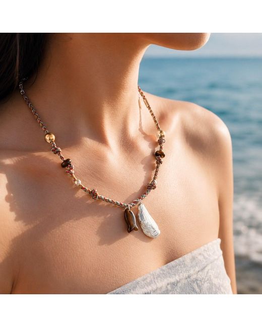 Ormiro Metallic Maui Tiger Eye Fish Cord Necklace