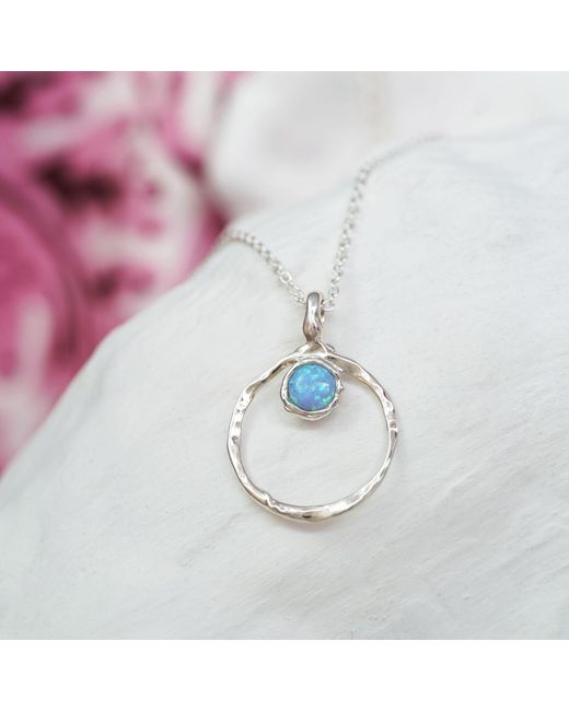 Isla Silver Blue Handmade Organic Circle Fire Opal Pendant