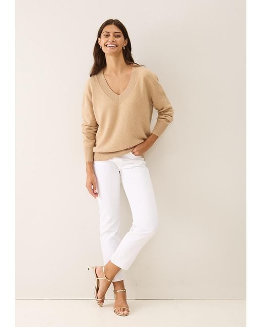 Loop Cashmere Natural Neutrals Lurex V Neck Sweater