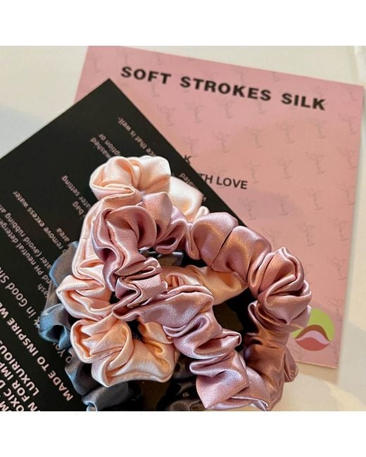 Soft Strokes Silk Multicolor Set Of Three Pure Mulberry Silk Mini Scrunchies Weekly Special Hair Ties Rose Romance