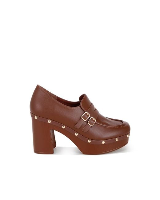 Rag & Co Brown Dantan Block Heel Platform Loafers