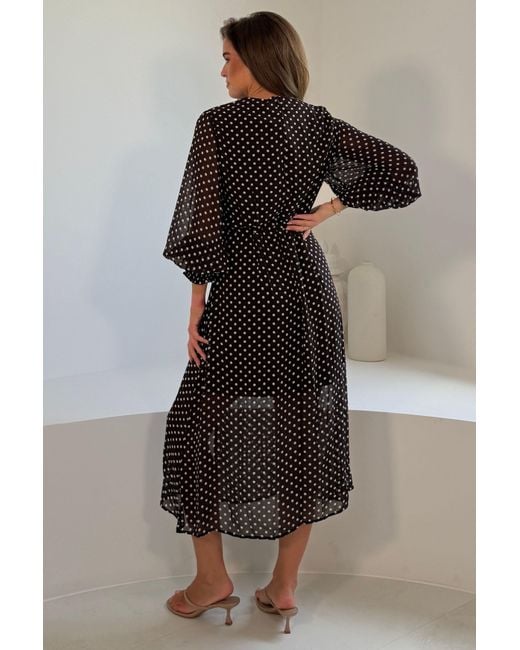 Girl In Mind Black Polka Dot Sweetheart Long Sleeve Midi Dress