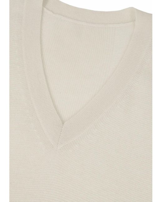 Loop Cashmere White Relaxed Lofty V Neck Sweater