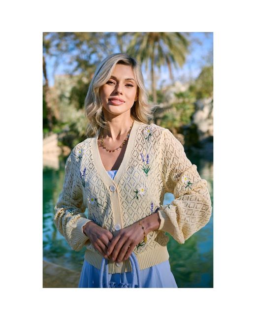 Saachi Natural Floral Embroidered Cardigan