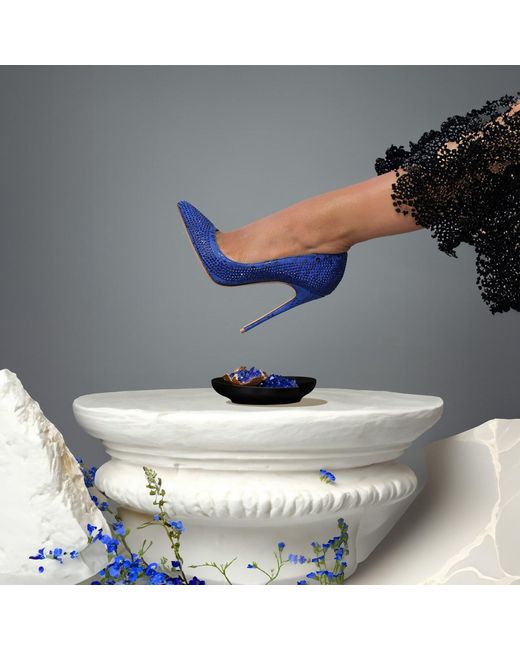 Aethra Shoes Blue Aqua Suede Crystal-Embellished Pointed Toe Stiletto Pumps