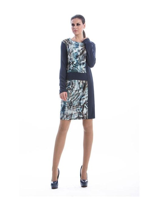 Conquista Blue Straight Long Sleeve Dress