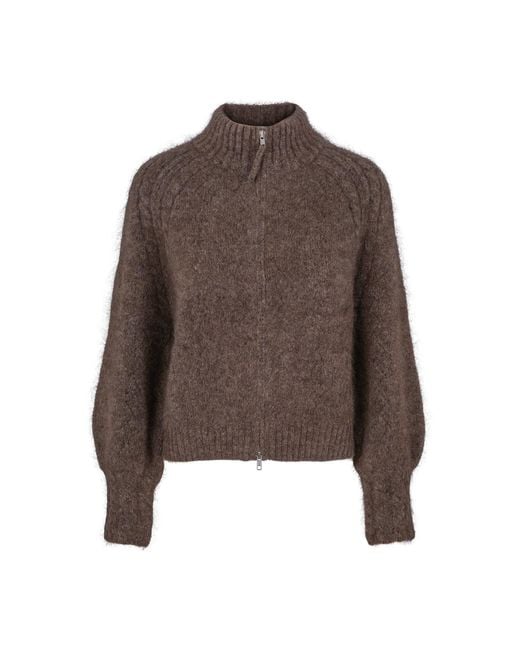 tirillm Brown Mathea Lace Knitted Mohair Cardigan With Zipper
