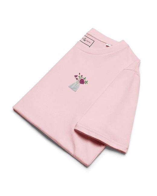 Anchor and Crew Pink Cotton Peony Garden Dystopia Organic Cotton Embroidered T-Shirt for men