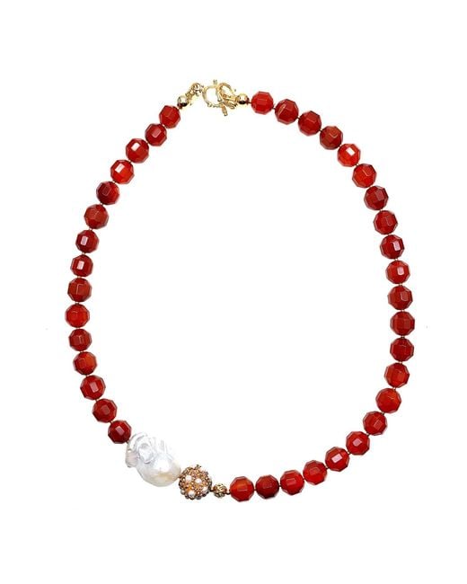 Farra Red Agate With Baroque Pearl Short Necklace