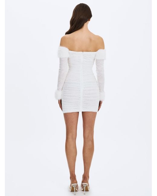 Miss Circle New York Gray Lani Lace Off-Shoulder Ruched Mini Dress