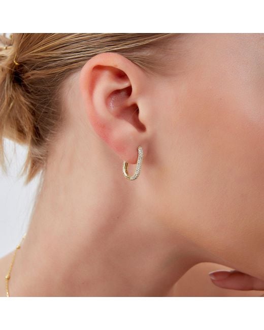 Spero London Metallic Pave Rectangular Sterling Oval Hoop Earring