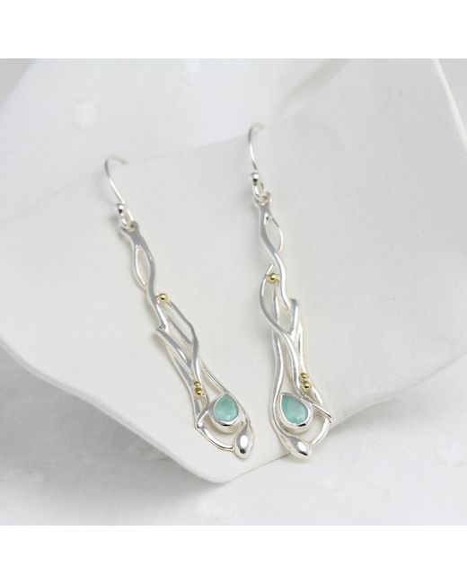Isla Silver Metallic Aqua Chalcedony Drop Earrings