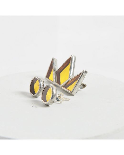 Laura Daili Yellow Full Moon Tiny Mirror Earrings