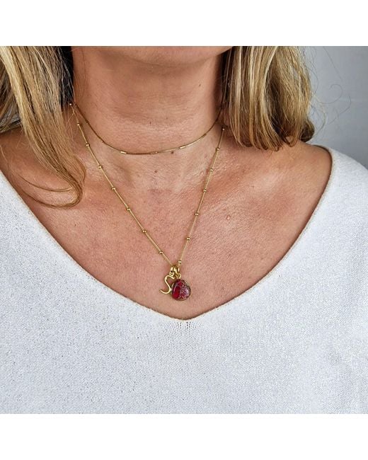 Harfi Metallic Vermeil Plated Garnet January Birthstone And Initial Charm Necklace