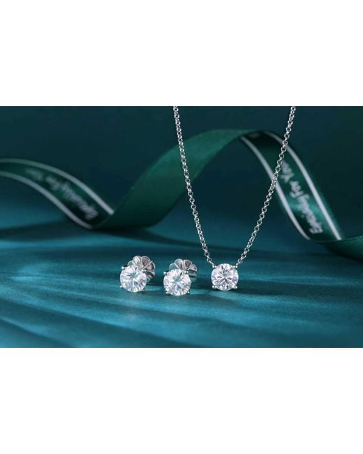 Lioness by Tf Metallic Solara Moissanite Necklace Solid Sterling, Rhodium-Plated