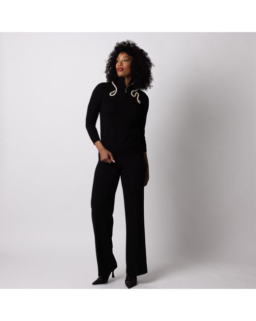 Laines London Black Laines Couture Quarter Zip Jumper With Embellished Crystal & Pearl Snake