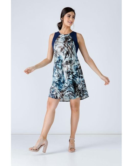 Conquista Blue Sleeveless Print Dress