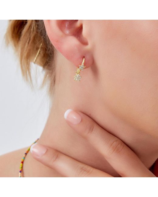 Spero London Metallic Star Sterling Eardrop Hoop Earring