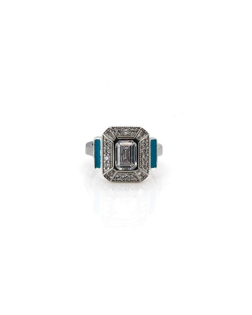 Ebru Jewelry Blue Turquoise Enamel & Diamond Sterling Ring