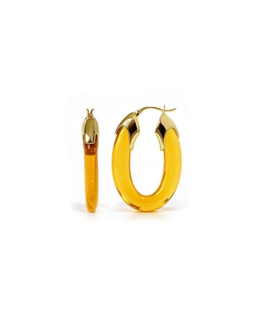 Gold & Honey Metallic Citrine Carved Oval Lucite Birthstone Hoop Earrings