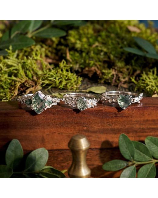 Azura Jewelry New York Green Everlasting Heart Moss Agate Ring Vermeil
