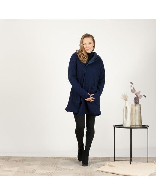 Nikka Place Blue Hooded Wool Midi Cardigan With Pockets