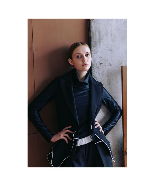 Julia Allert Black Modern Elegant Deep V-Neck Vest With Peplum Detail