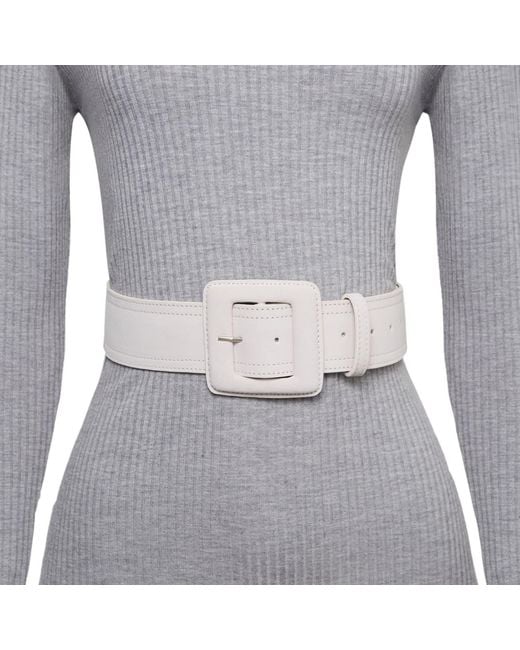 BeltBe White Suede Square Buckle Belt