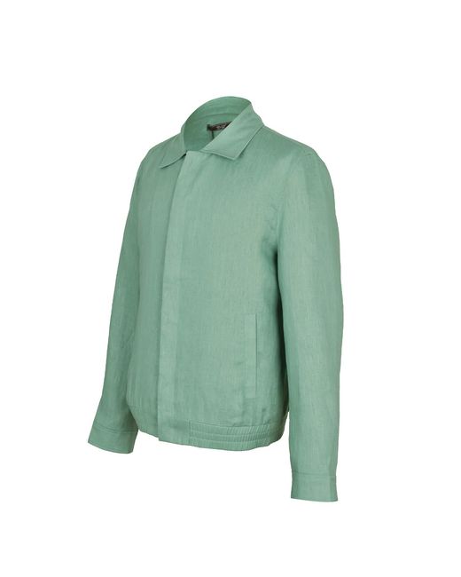 DAVID WEJ Green Hugo Linen Aviator Jacket for men