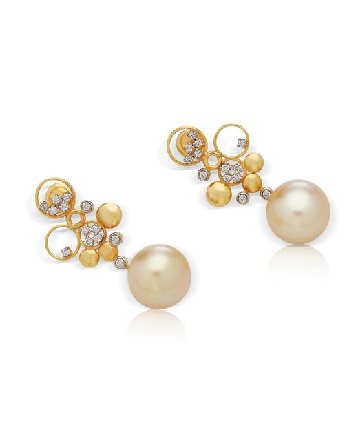 Dhwani Bansal Metallic Fera And Diamond Earrings With South Sea Pearls