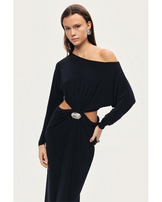 Nocturne Black One-Shoulder Cut-Out Maxi Dress