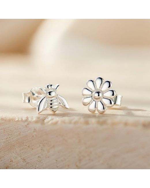 Posh Totty Designs Metallic Sterling Flower And Bee Stud Earrings