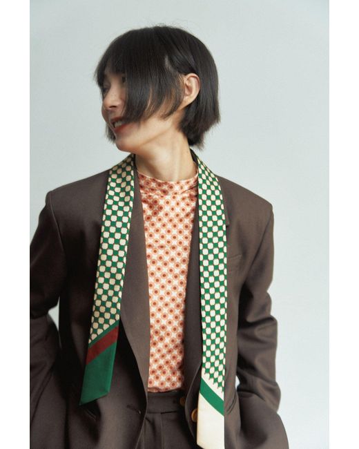Lost Pattern Green Checkerboard Twilly Scarf