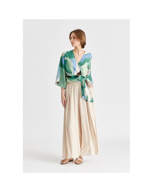 Paisie Natural Neutrals Flowy Palazzo Trousers With Open Front Splits