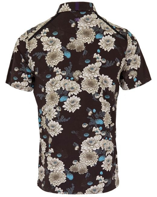 Lords of Harlech Black Pietro Serious Floral Polo Shirt for men